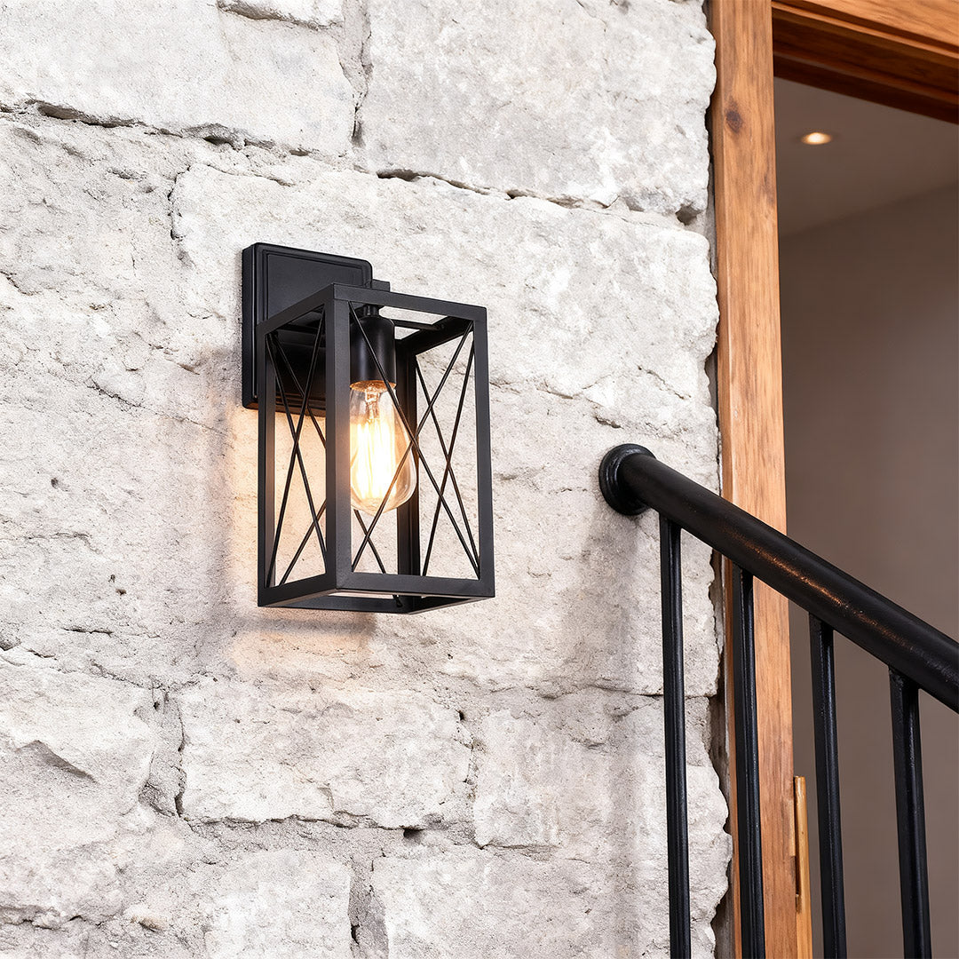 American Black Iron Lantern Wall Sconce for Vintage Industrial Interiors