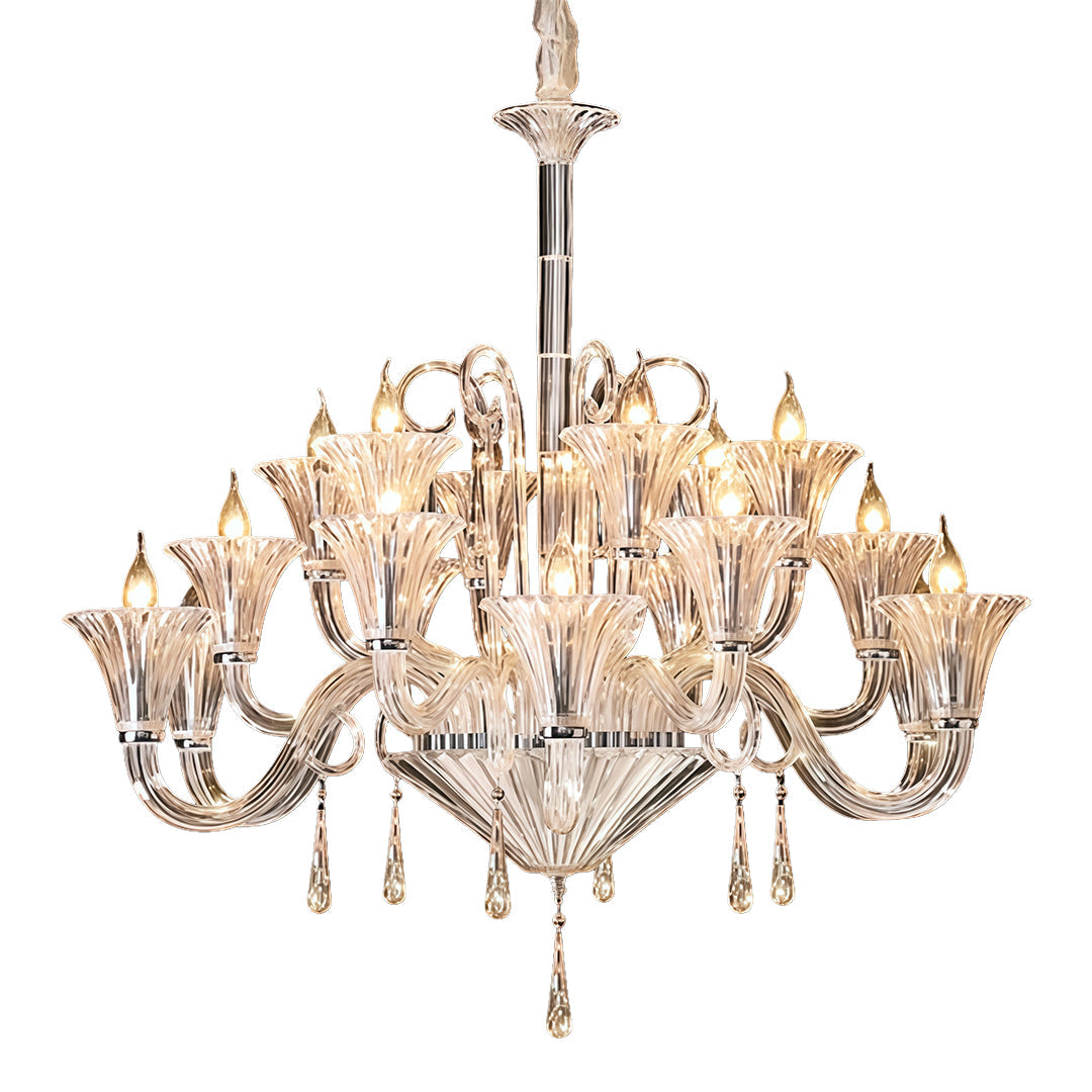 French Art Glass Chandelier with Elegant Hardware, 12 or 18 Lights