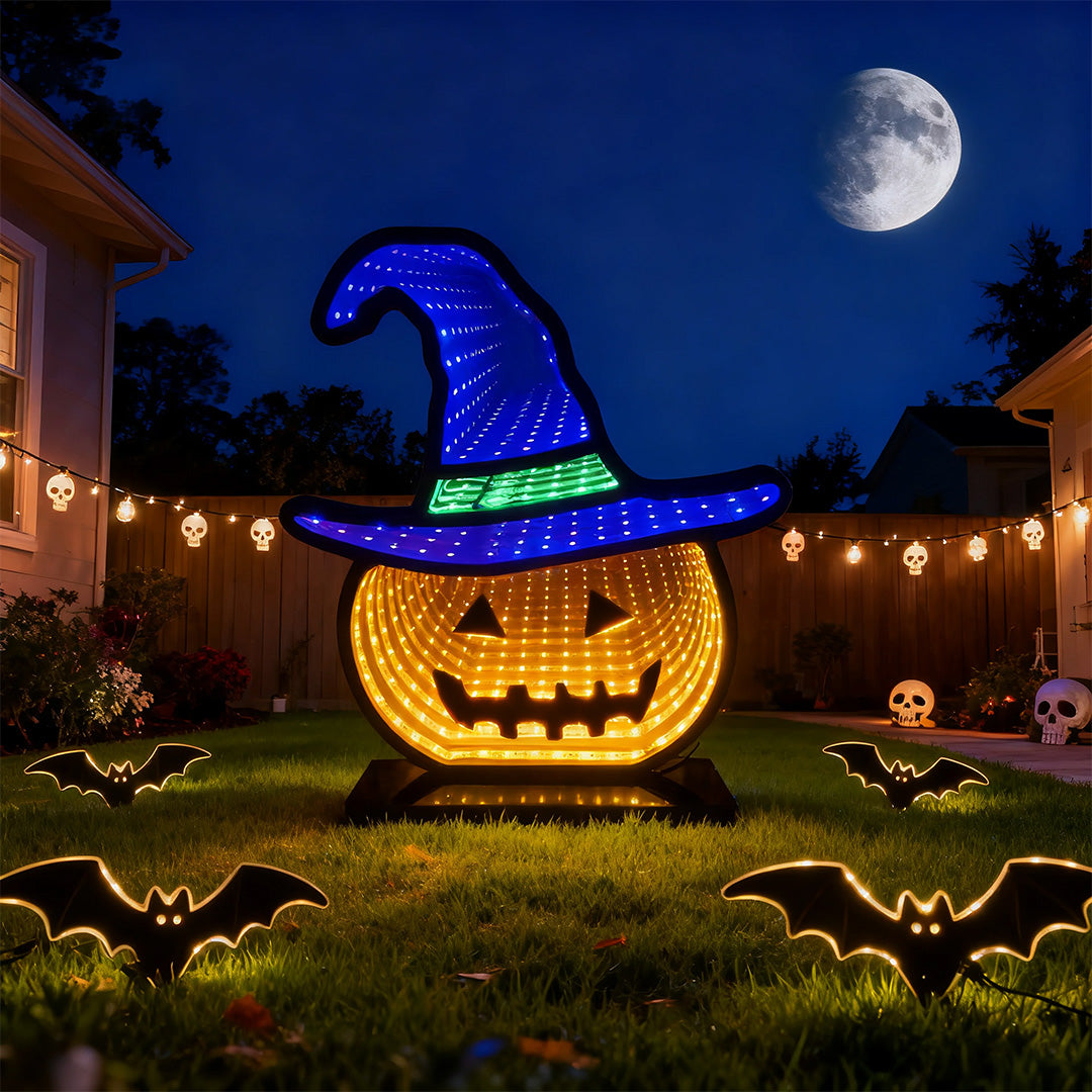 Enchanted Pumpkin LED Table Lamp with Witch Hat in Acrylic