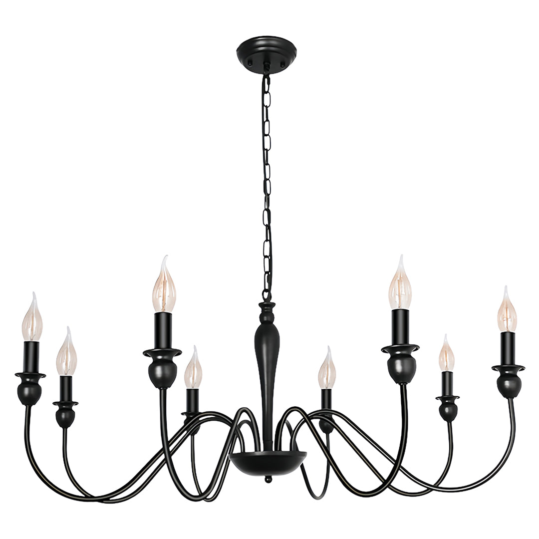 Black Candle Chandelier with Adjustable Chain Ceiling Light
