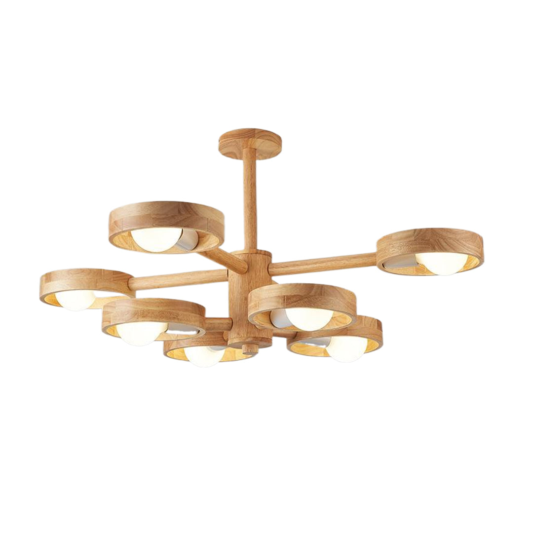 Scandinavian Rubberwood LED Chandelier | Modern Wood Pendant Light for Dining & Living Rooms