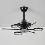 French Vintage Black Iron Ceiling Fan with 7-Light LED Fixture