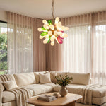 Artisan Colored Glass Chandelier with Brass Frame for Modern Interiors