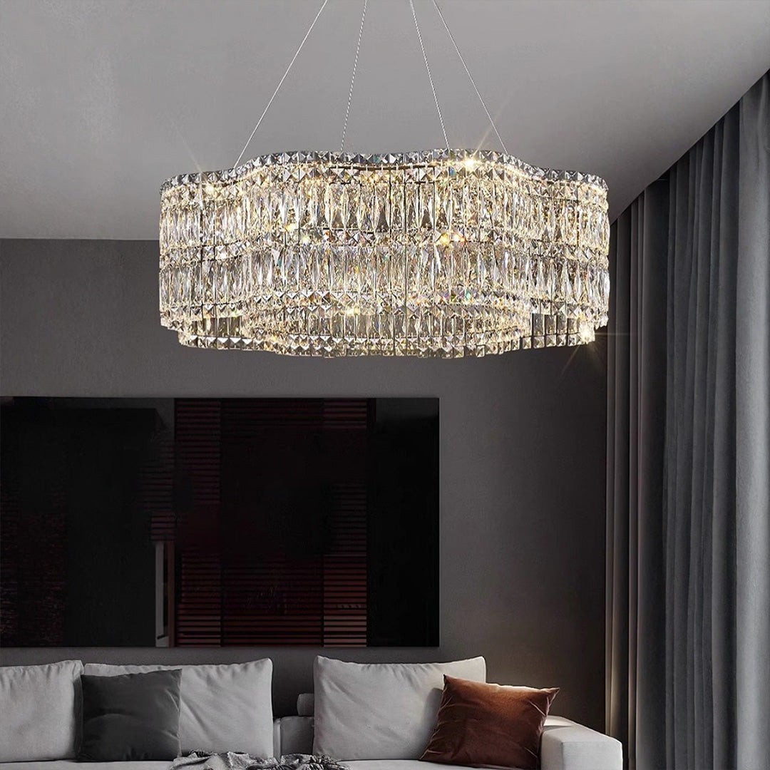 Modern Crystal Chandelier with LED Lighting, Stainless Steel Frame, Dimmable