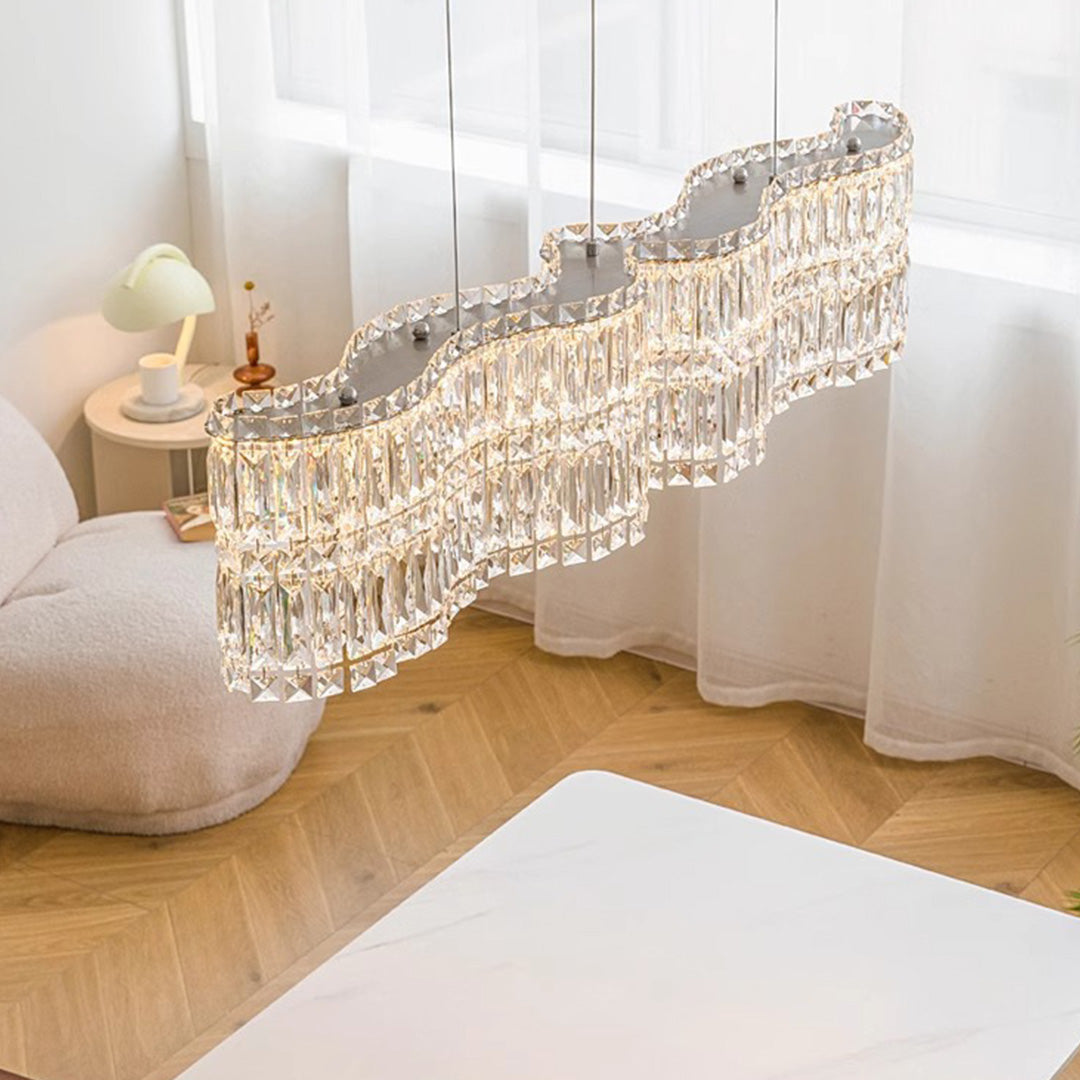Modern Crystal Chandelier with LED Lighting, Stainless Steel Frame, Dimmable