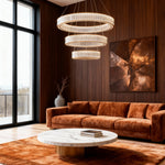 Aurelia Crystal Chandelier – Layered Gold Aluminum & LED Hanging Light