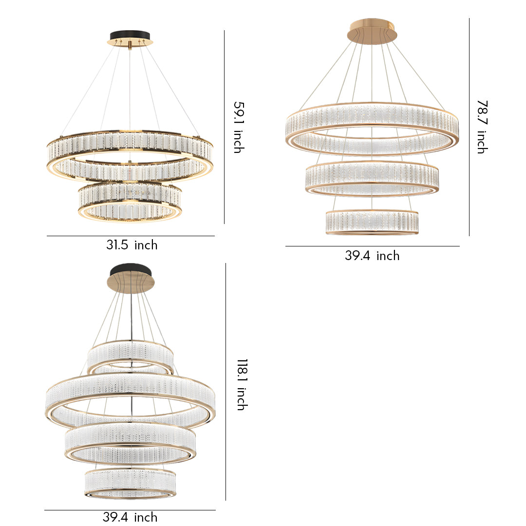 Aurelia Crystal Chandelier – Layered Gold Aluminum & LED Hanging Light