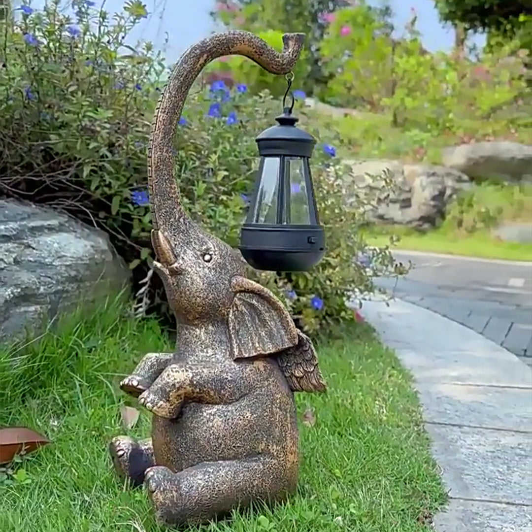 Handcrafted Resin Elephant Solar Lantern for Garden and Patio