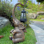 Handcrafted Resin Elephant Solar Lantern for Garden and Patio
