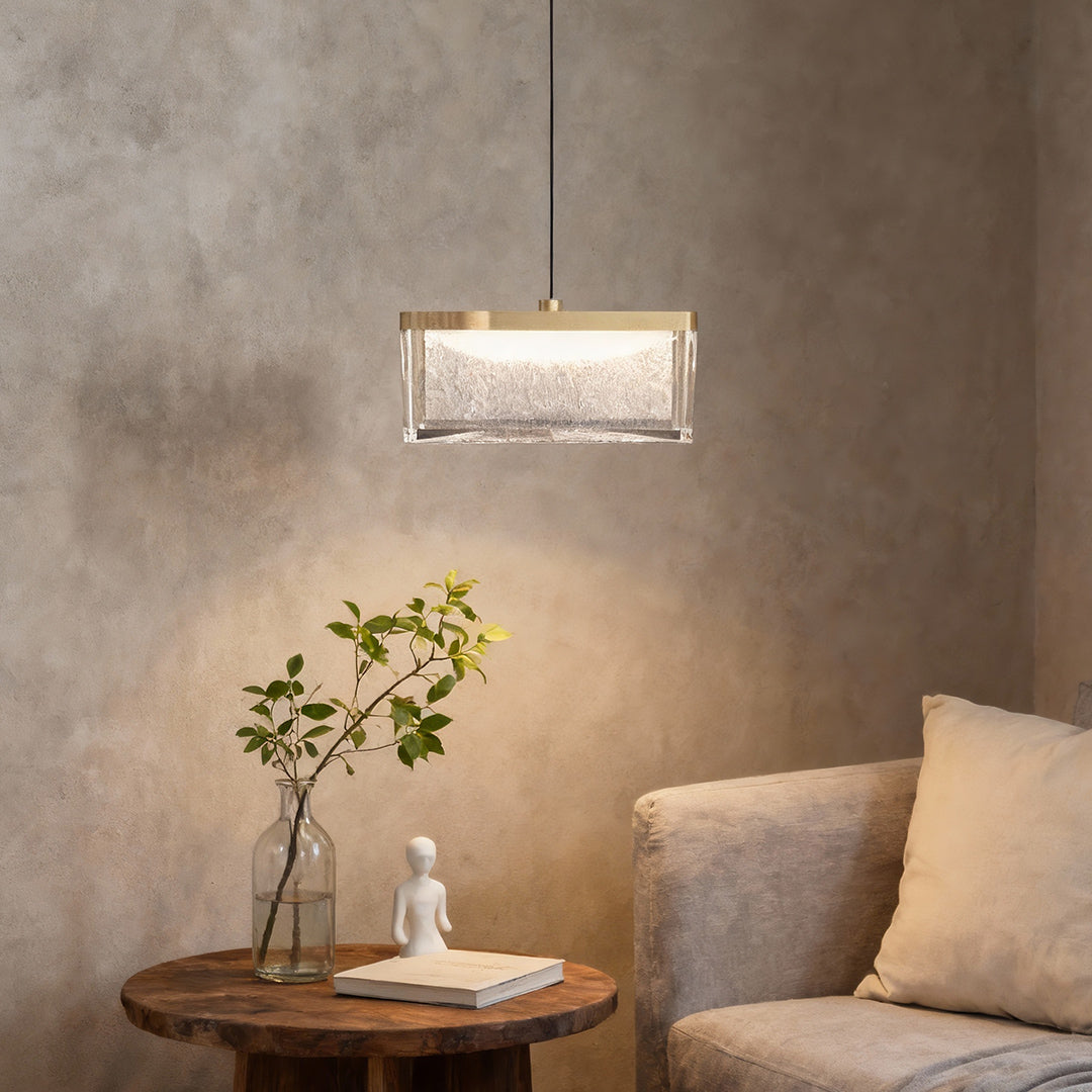 Modern Minimalist Gold Metal Pendant Light with Crystal Accent