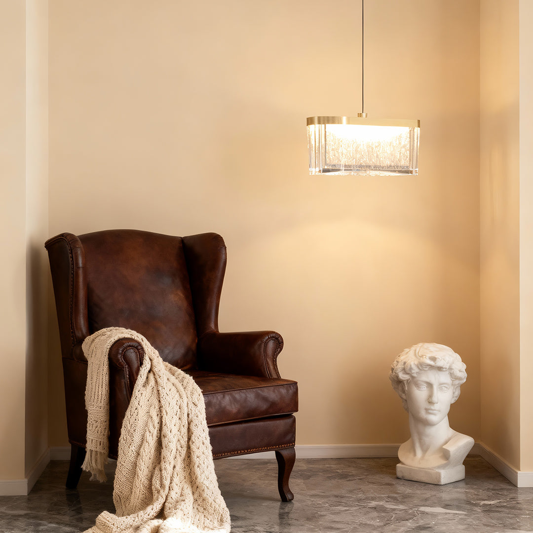 Modern Minimalist Gold Metal Pendant Light with Crystal Accent