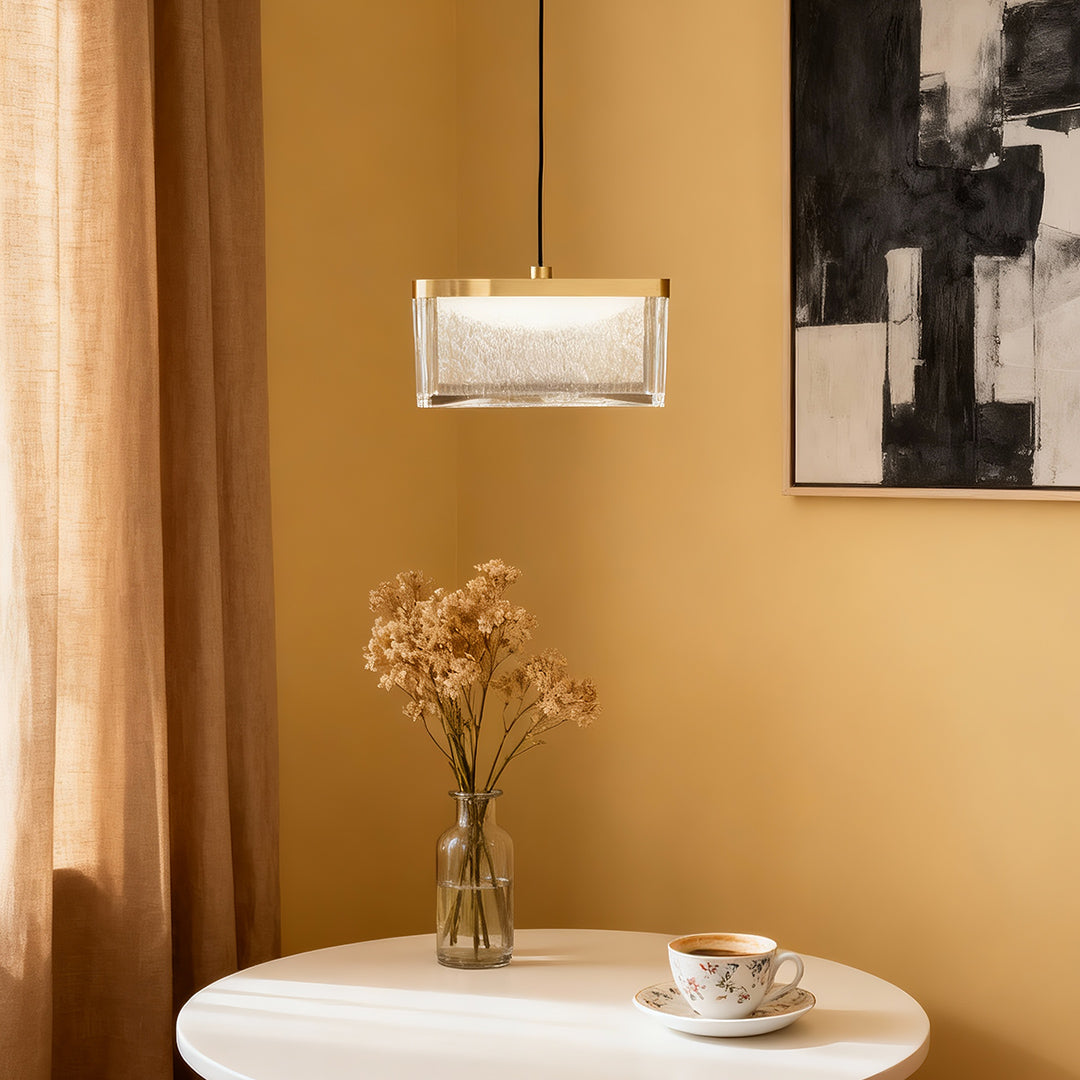 Modern Minimalist Gold Metal Pendant Light with Crystal Accent