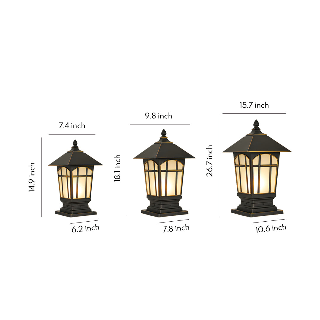 European Outdoor Pillar Light in Chestnut Aluminum with Clear Glass