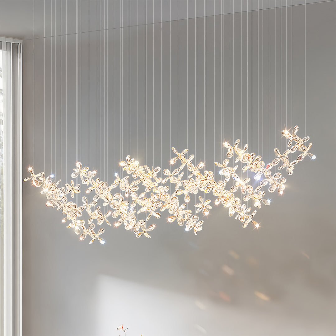 Italian Rock Crystal Chandelier with Flower-Shaped Crystal Shades