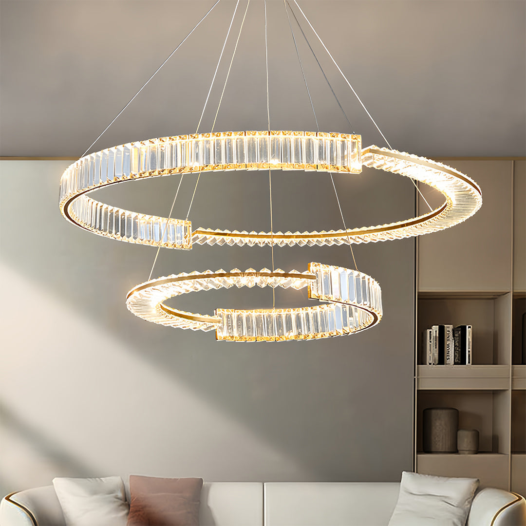 Modern Gold Crystal Ring Chandelier with LED Dimmable Lighting