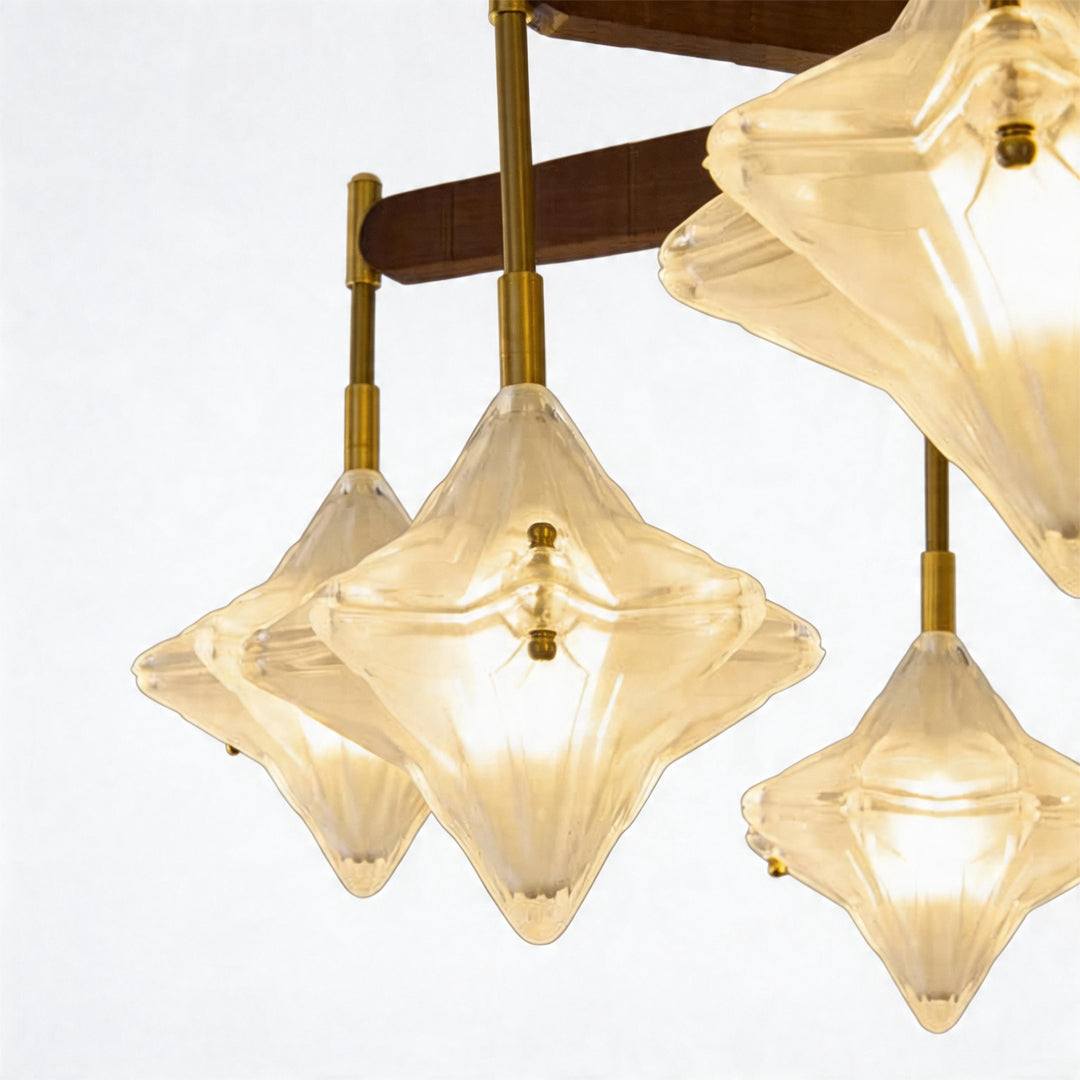 French Star Gold Chandelier with Opal Glass Shades for Elegant Interiors