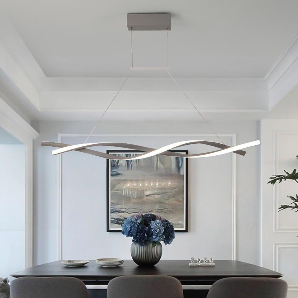 Interwoven Waves LED Pendant Light – Modern Gold Linear Chandelier for Kitchen Island