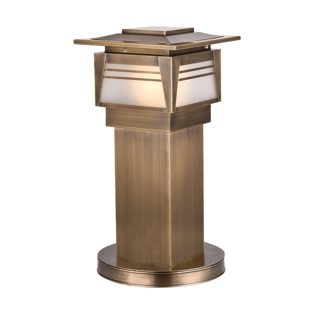 Solid Copper LED Bollard Garden Light with Clear Glass Shade, IP55 Waterproof Outdoor Lamp