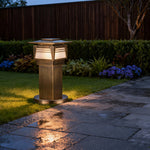 Solid Copper LED Bollard Garden Light with Clear Glass Shade, IP55 Waterproof Outdoor Lamp