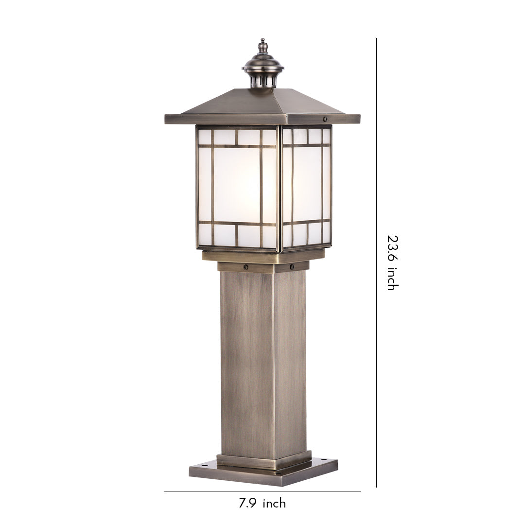 Solid Copper LED Bollard Landscape Light with Glass Shade, IP55 Waterproof for Garden Paths
