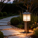Solid Copper LED Bollard Landscape Light with Glass Shade, IP55 Waterproof for Garden Paths