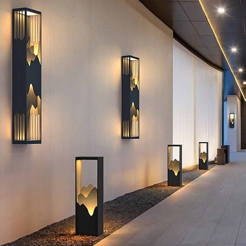 Mountain Scenery LED Wall Sconce – Waterproof Outdoor Lighting in Black