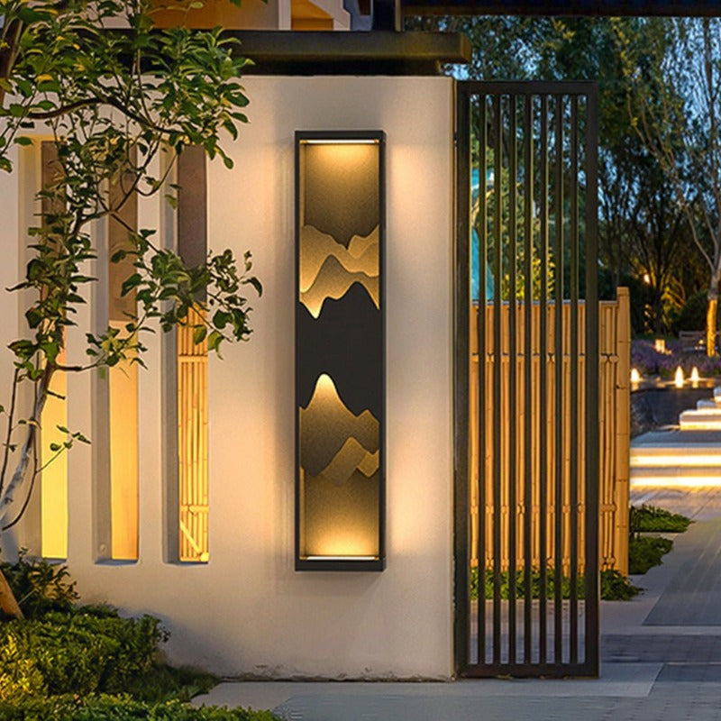 Mountain Scenery LED Wall Sconce – Waterproof Outdoor Lighting in Black