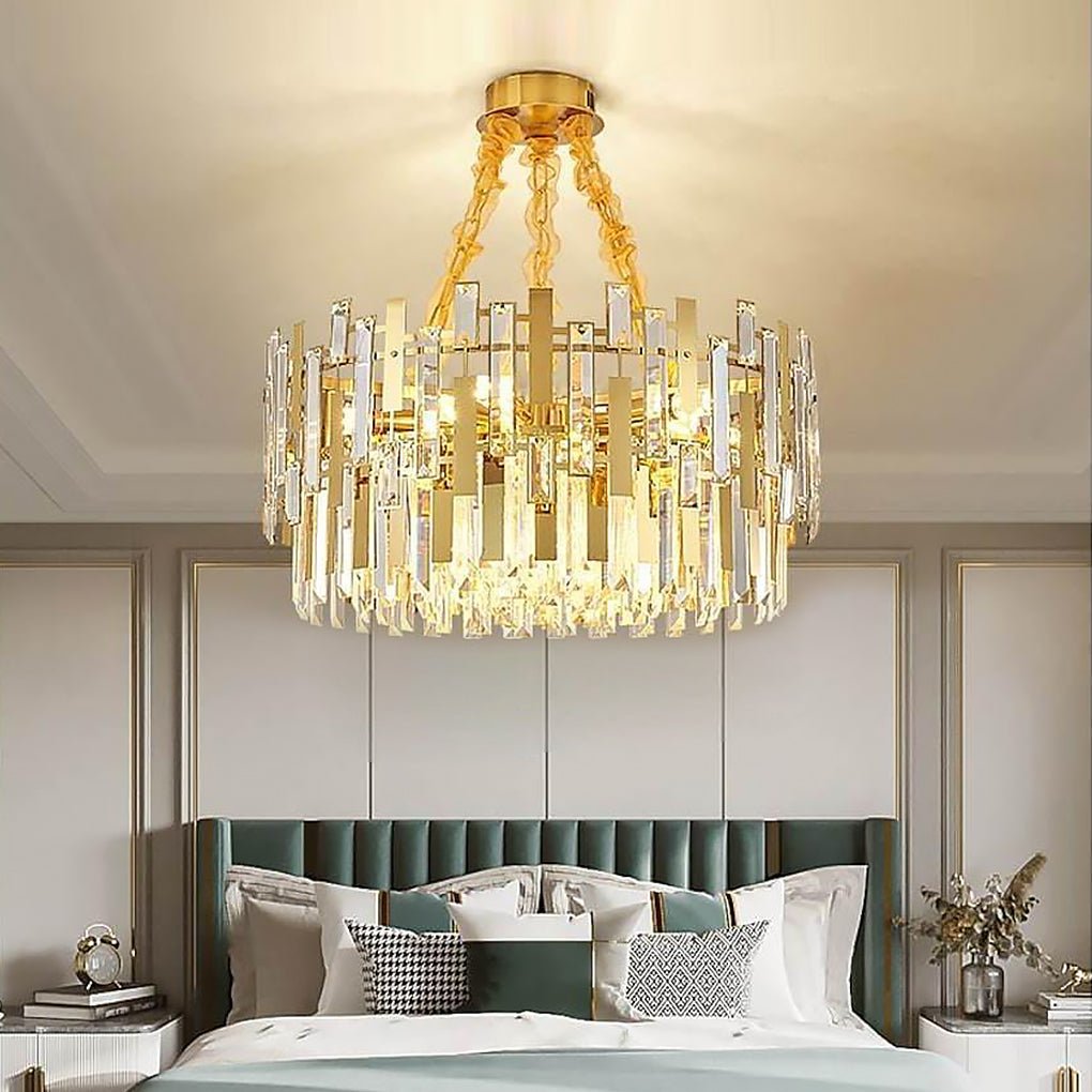 Queen Golden Crystal Chandelier Modern Luxury 9 12 17 Lights Adjustable Height 110 120V