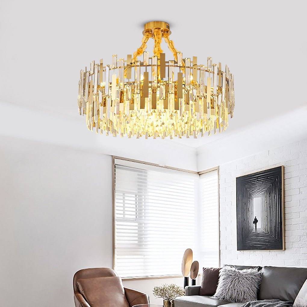 Queen Golden Crystal Chandelier Modern Luxury 9 12 17 Lights Adjustable Height 110 120V