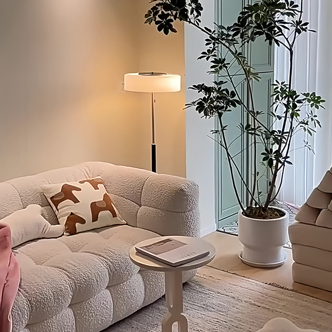 Lumière Drum Floor Lamp – LED Standing Light with Frosted Glass Shade