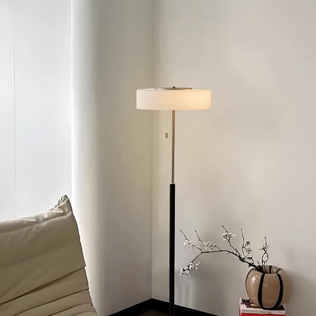 Lumière Drum Floor Lamp – LED Standing Light with Frosted Glass Shade