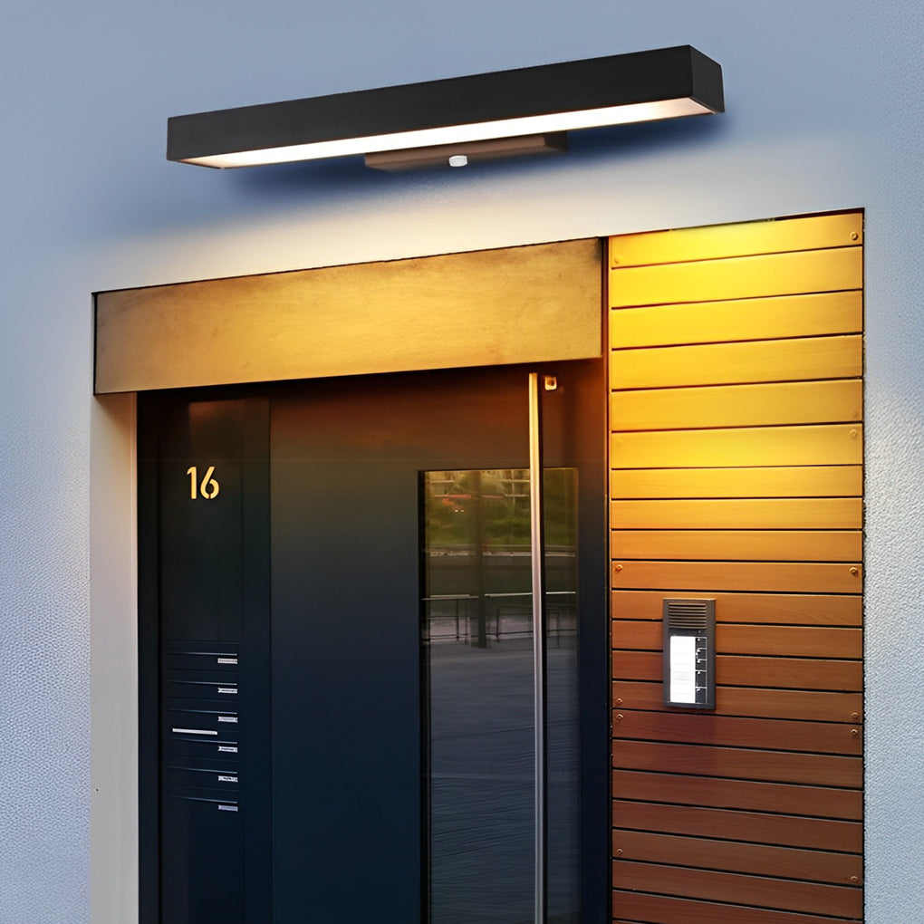 Modern Outdoor Wall Sconce with Motion Sensor in Matte Black Rectangular Design