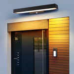 Modern Outdoor Wall Sconce with Motion Sensor in Matte Black Rectangular Design