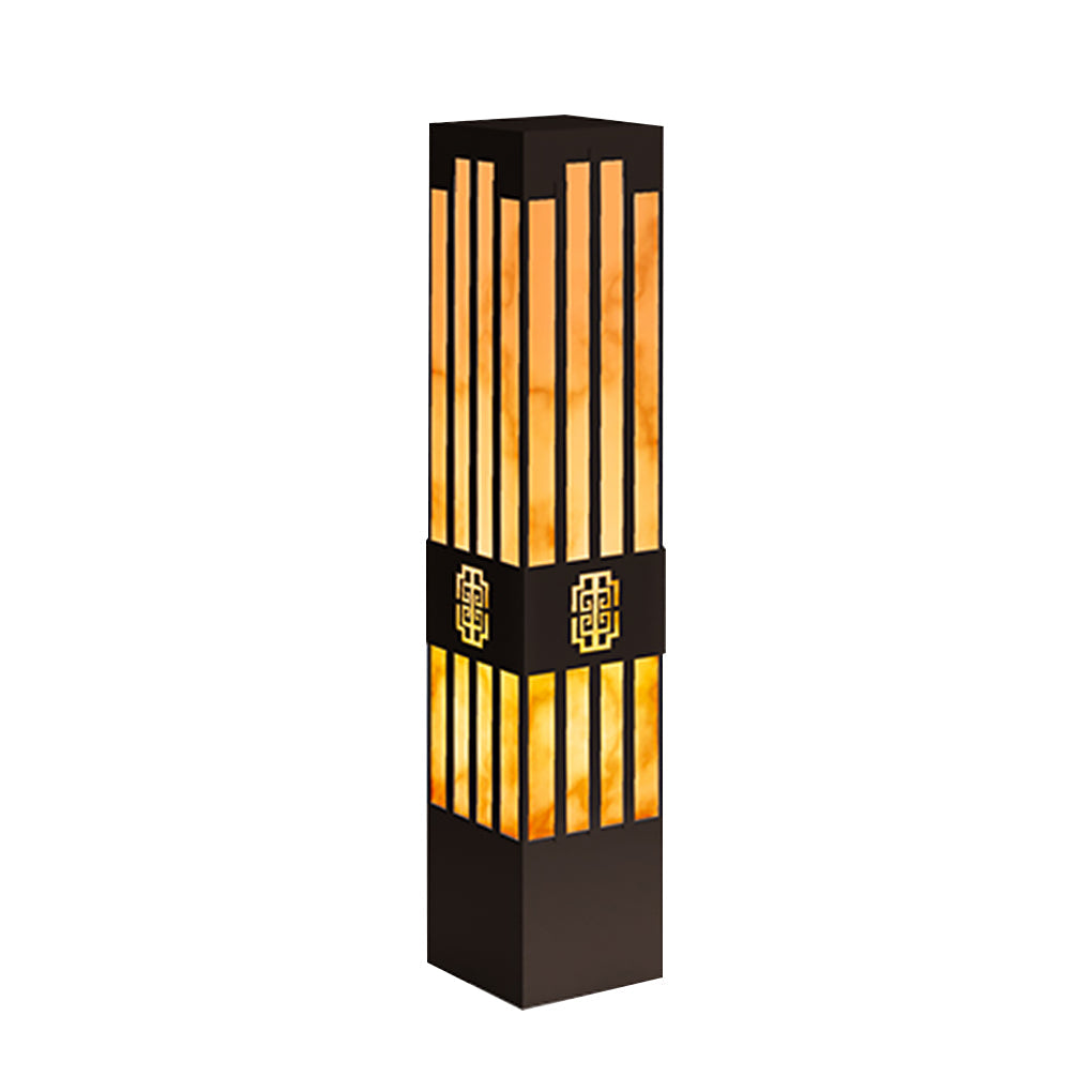 Marble Bollard Light with Striped-Cut Design for Outdoor Paths