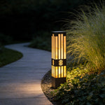 Marble Bollard Light with Striped-Cut Design for Outdoor Paths