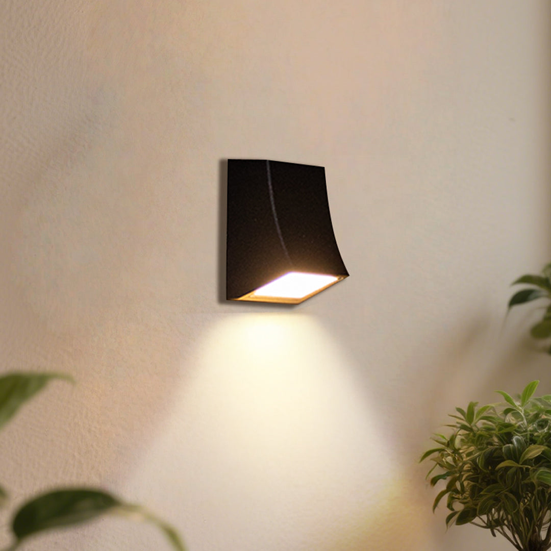 Industrial LED Outdoor Wall Sconce with Warm Glow, Black Aluminum