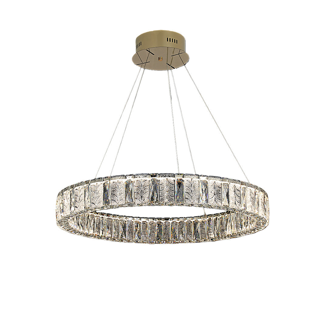 Lumina Ring Chandelier in Gold Stainless Steel and Crystal