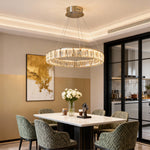 Lumina Ring Chandelier in Gold Stainless Steel and Crystal