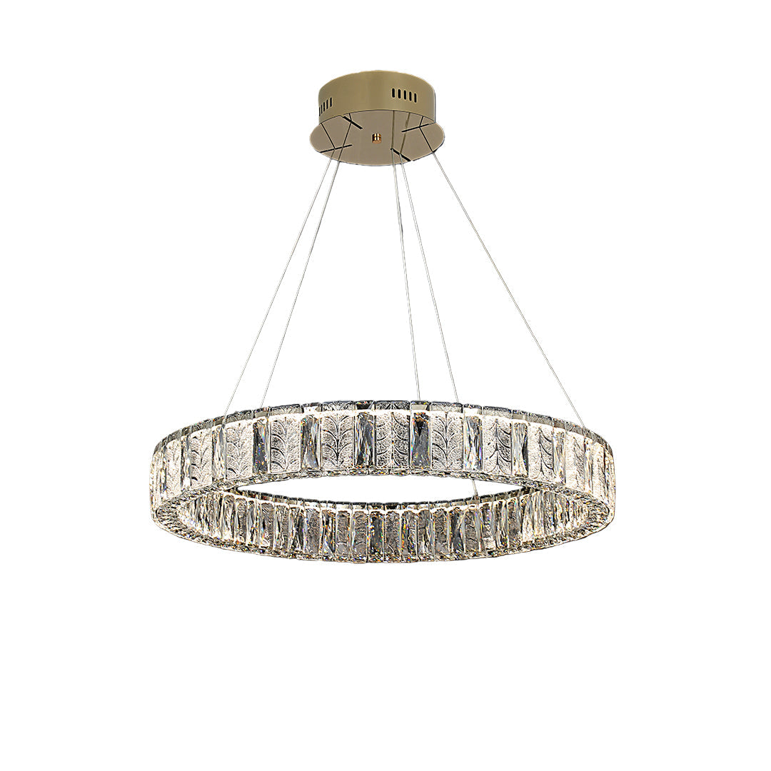 Lumina Ring Chandelier in Gold Stainless Steel and Crystal