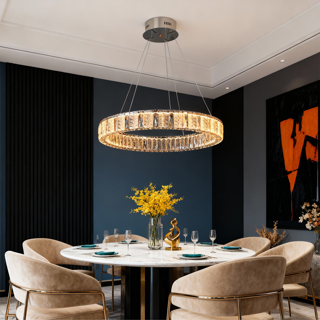 Lumina Ring Chandelier in Gold Stainless Steel and Crystal