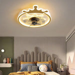 Crown LED Flush Mount Ceiling Fan with Remote – Black & Gold