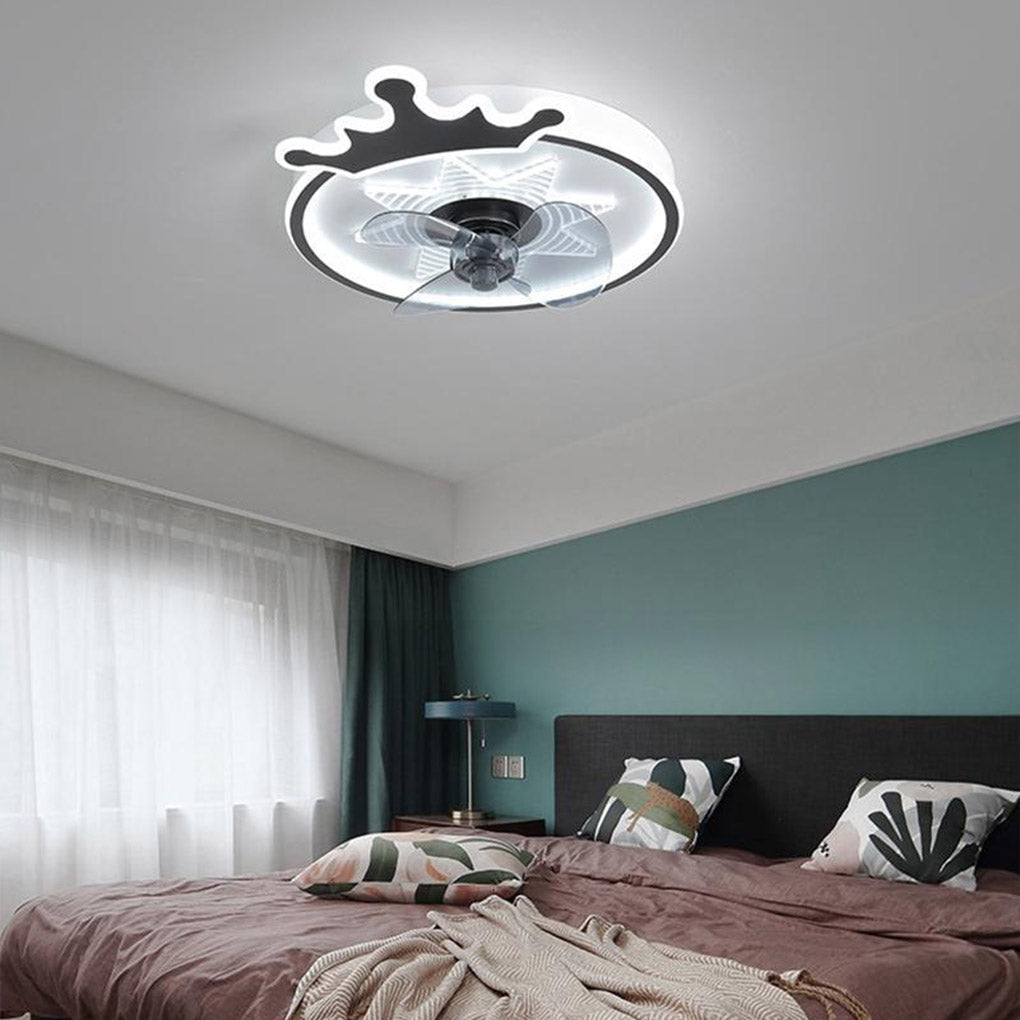 Crown LED Flush Mount Ceiling Fan with Remote – Black & Gold