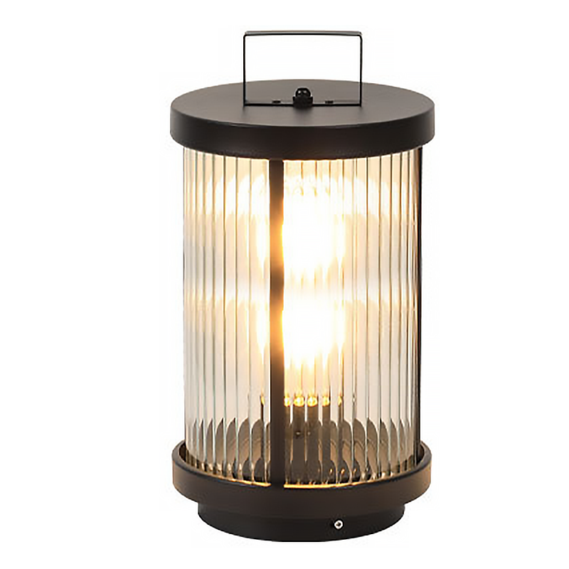 Ribbed Glass Solar Lantern with Stainless Steel Handle for Patio & Garden