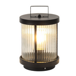Ribbed Glass Solar Lantern with Stainless Steel Handle for Patio & Garden