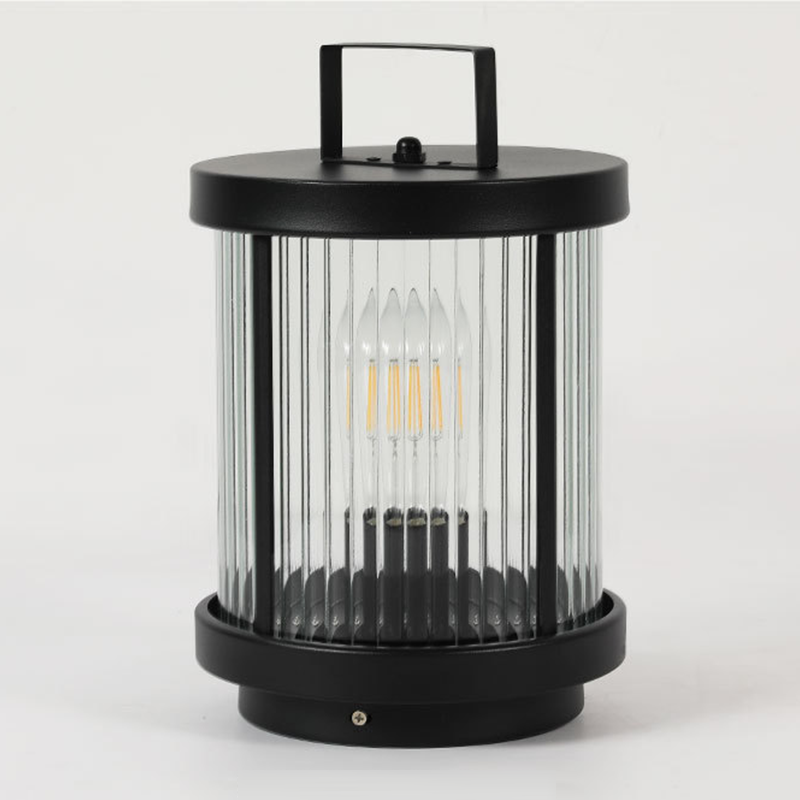 Modern Solar Lantern with Striped Glass Shade for Patio and Garden
