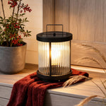 Modern Solar Lantern with Striped Glass Shade for Patio and Garden