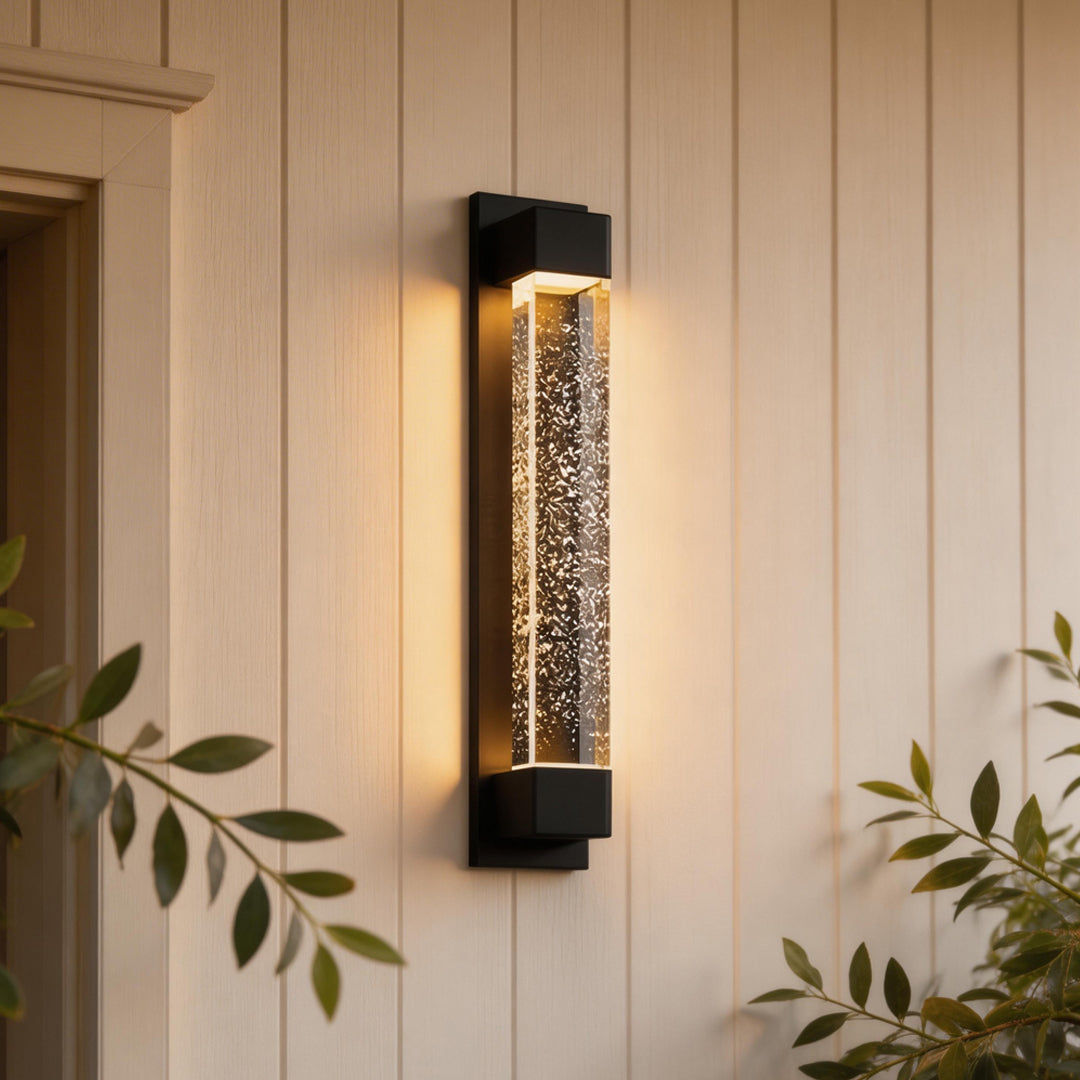 Modern Outdoor LED Wall Sconce with Bubble Glass Diffuser, Black Stainless Steel