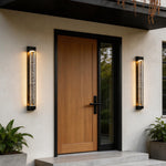 Modern Outdoor LED Wall Sconce with Bubble Glass Diffuser, Black Stainless Steel