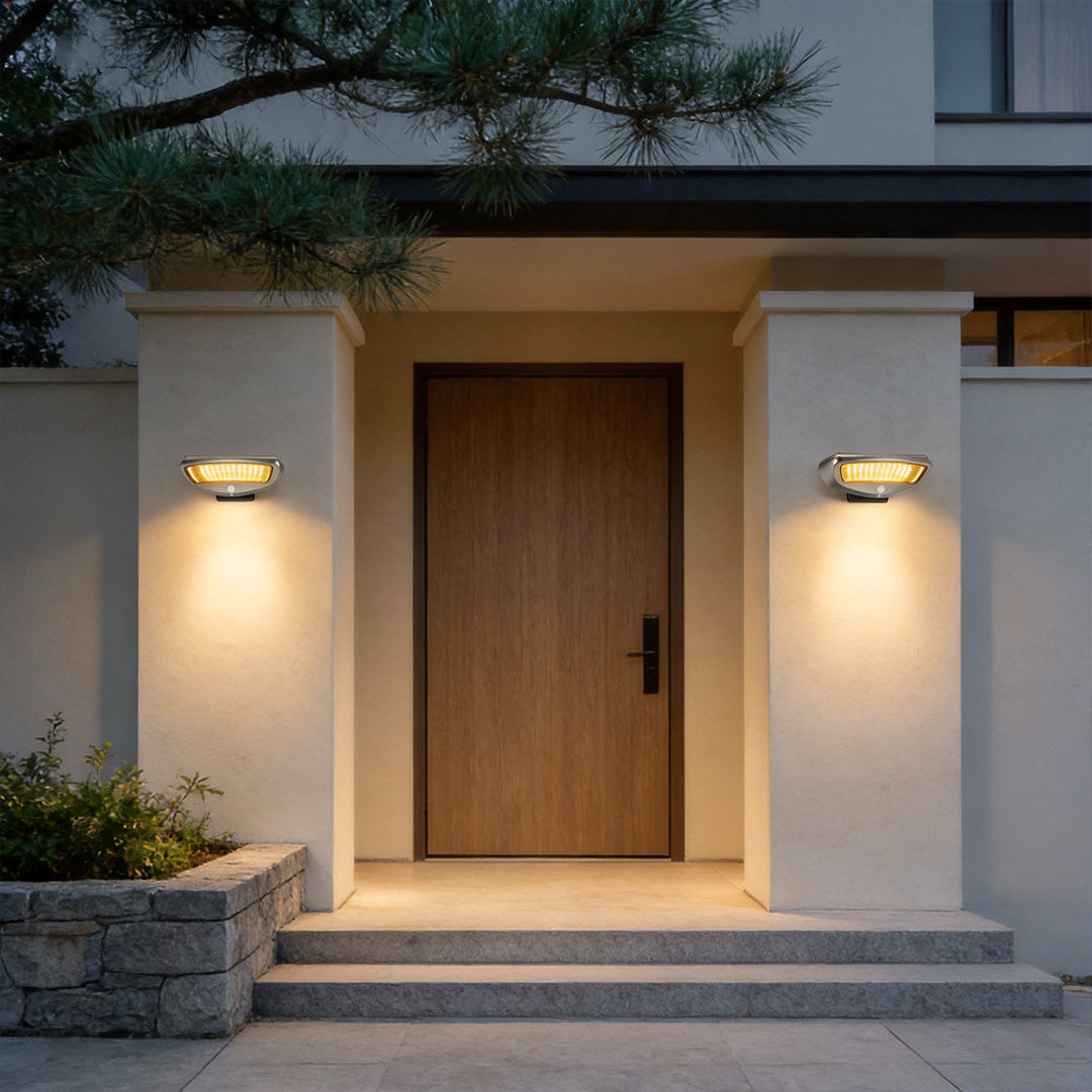 Aurelia Solar Wall Sconce Set of Two — Modern Outdoor Lighting with Motion Sensor
