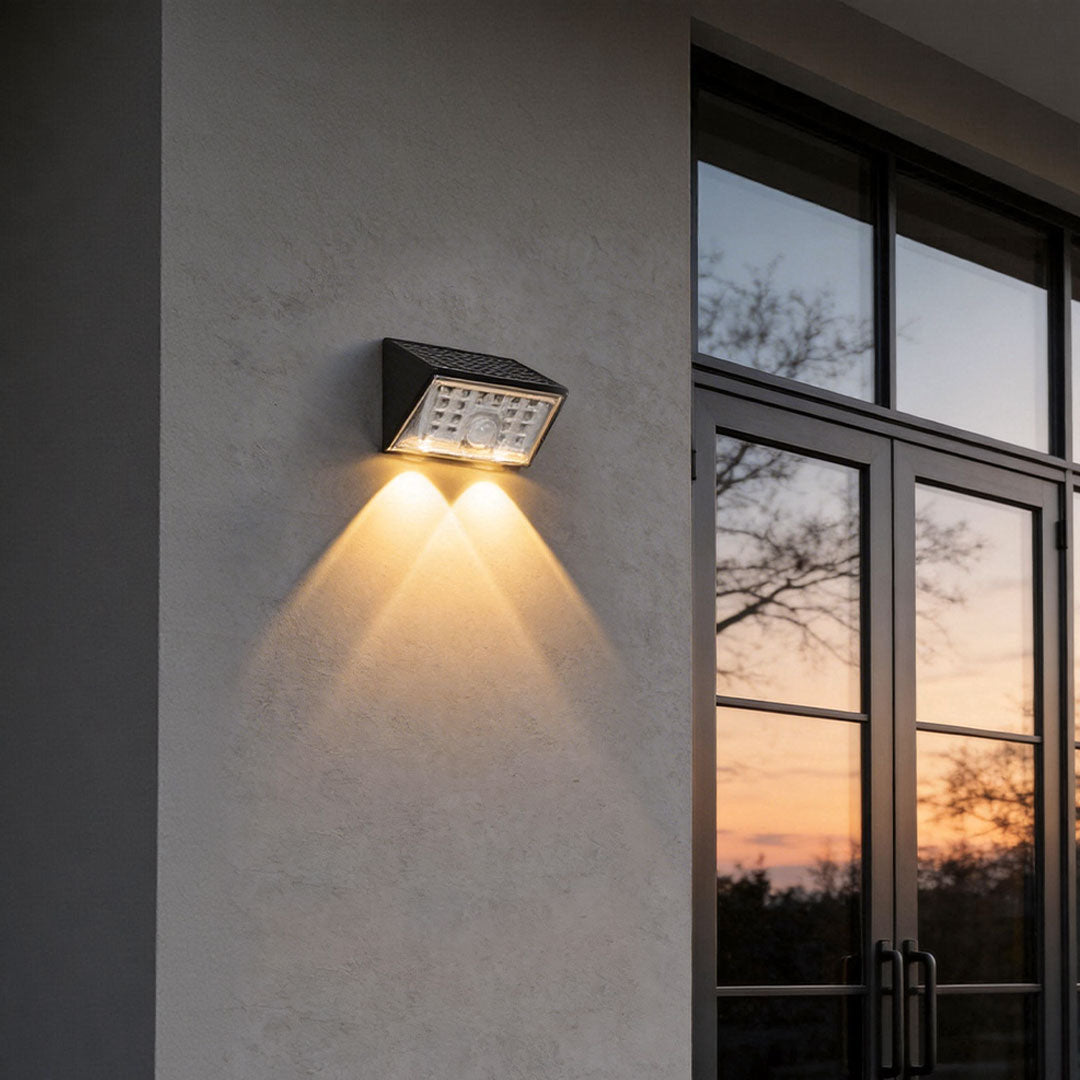 Modern Solar Motion Sensor Wall Lights, 4-Pack, Black Finish for Outdoor Spaces